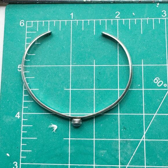 Vtg Sterling Silver Cuff Lab Created Opal Cabochon Thin Cuff Bracelet Southwest - Picture 9 of 13